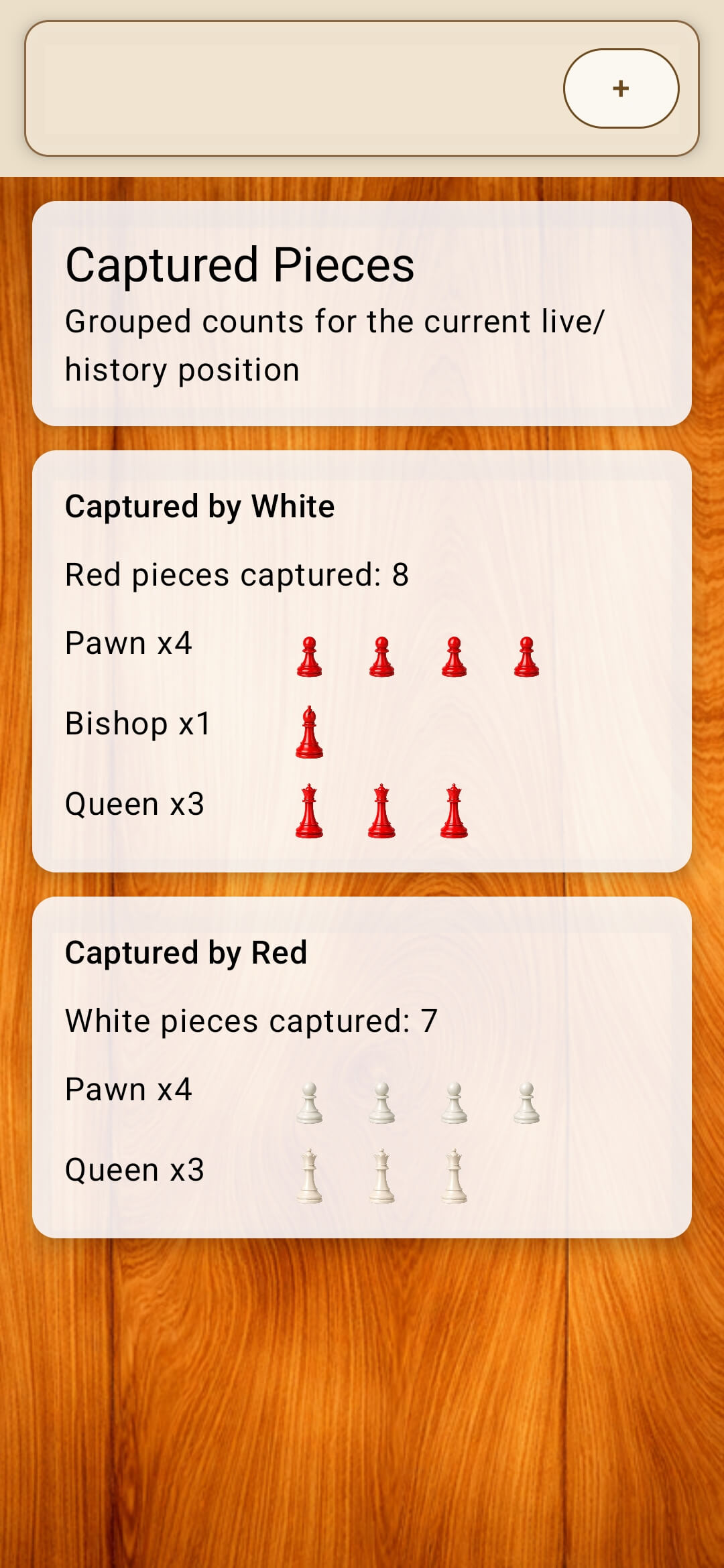 Chess of the Gods captured pieces screen.