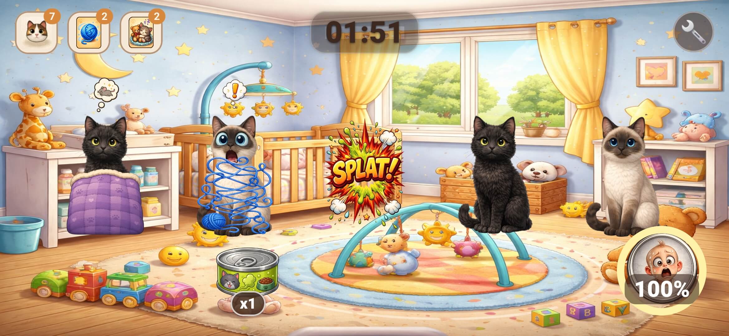 Crazy Caturday baby level gameplay with cats and room mayhem.