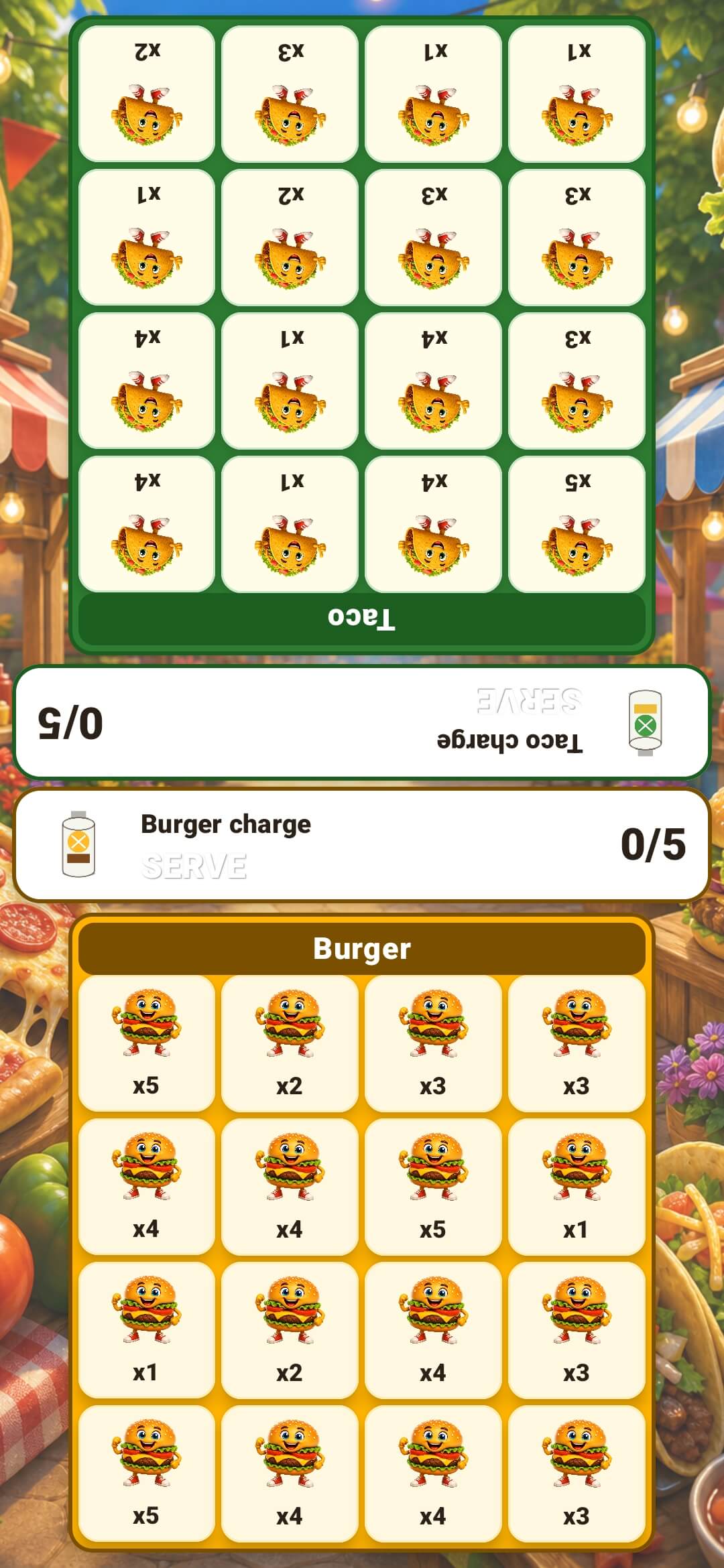 Pizza vs. Burgers vs. Tacos gameplay screen.